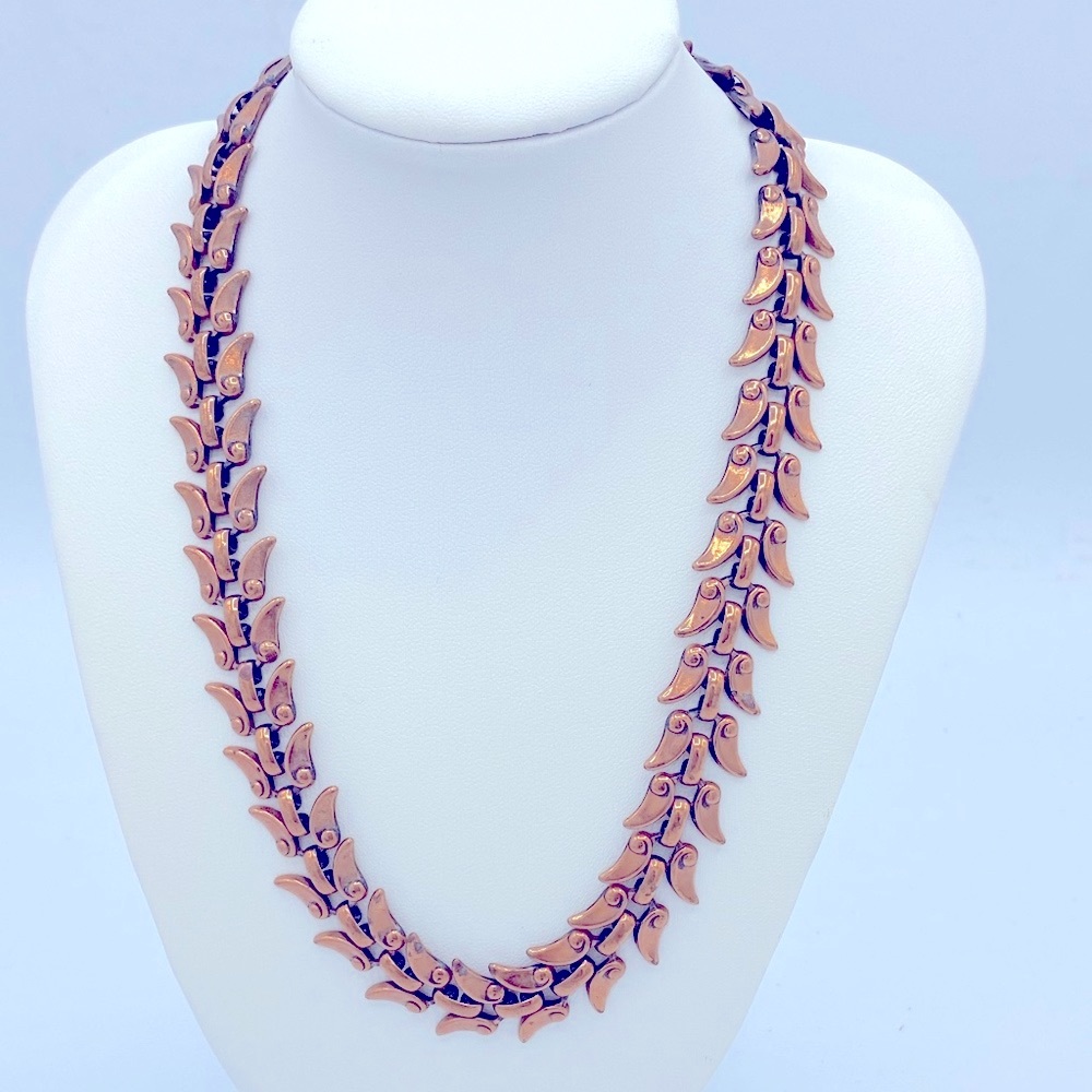 Vintage Renoir Copper Leaf Necklace / Choker Signed Renoir On Clasp 1946-1964